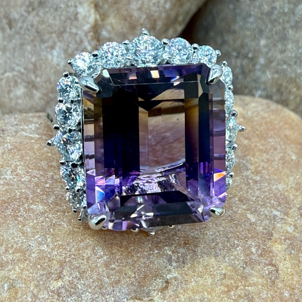 10.6ctw Ametrine Moissanite Halo Ring 925 Sz 5 Statement Ring Cocktail Luxury - Picture 5 of 16